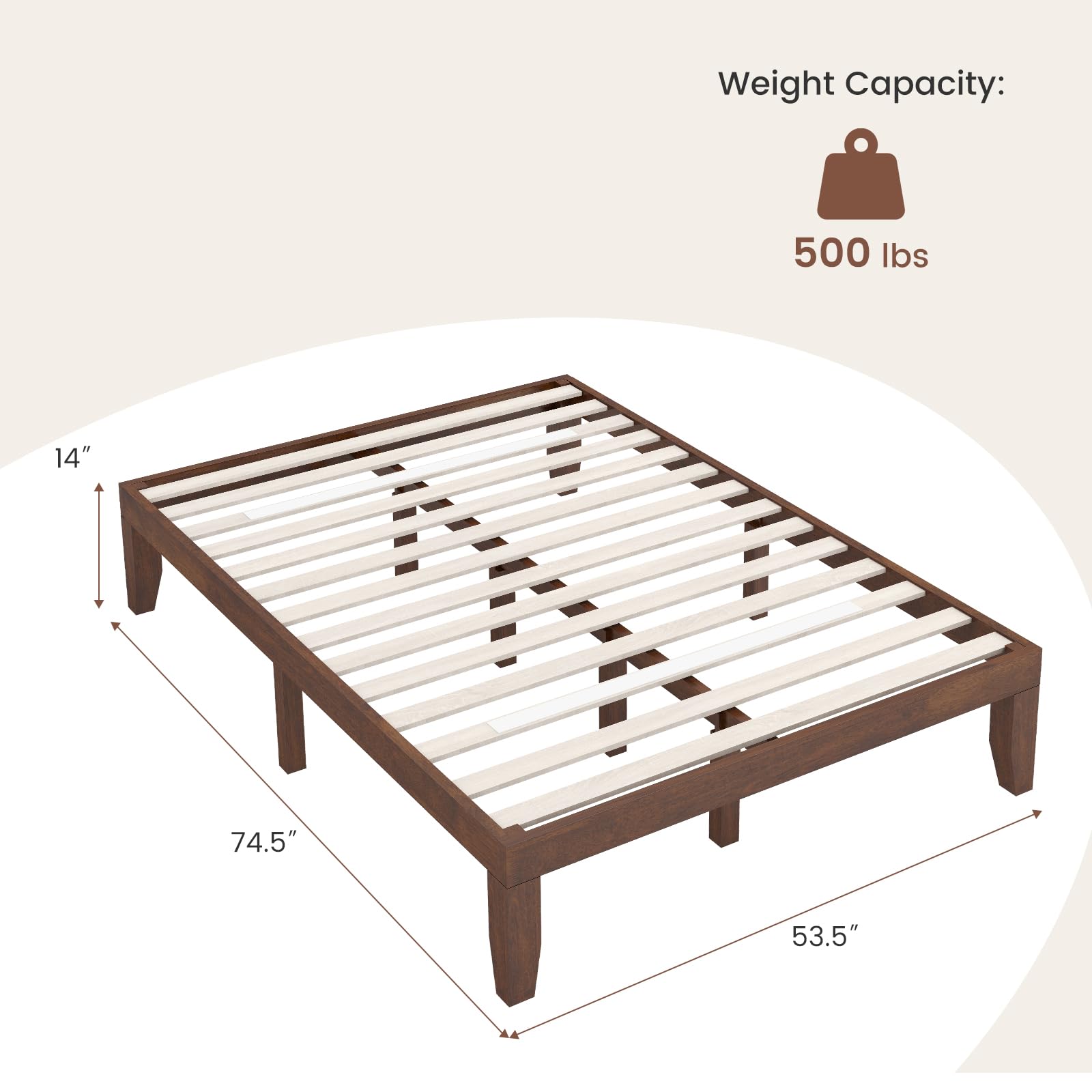 Giantex 14-Inch Walnut Solid Wood Platform Bed Frame - Minimalist Design, No Box Spring Required - WoodArtSupply