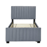 Twin Bed Frame with Trundle Bed,Velvet Upholstered Bed Frame,Twin Size Trundle Bed with Headboard,Upholstered Platform Bed Twin for Kids Teens Adults(Gray) Bellemave