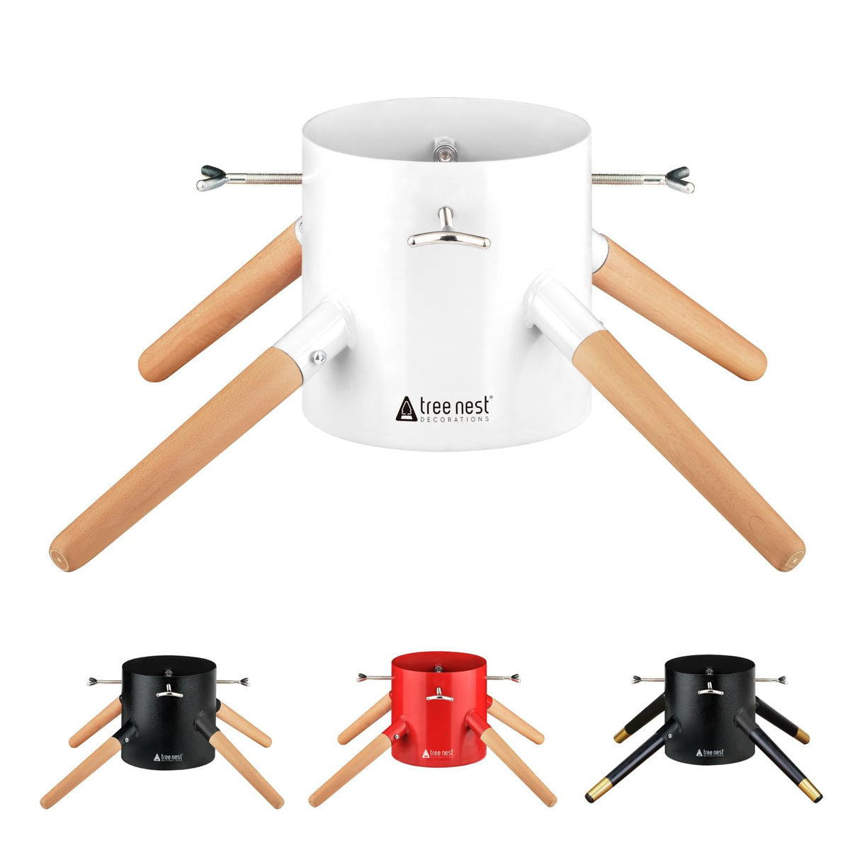 Tree Nest Christmas Tree Stand Base Xmas Modern Tree Metal Holder Stand for 10ft Real Tree Xmas Tree Decoration（Family,White） Tree Nest