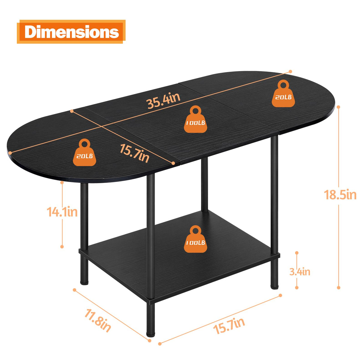 Coffee Tables for Living Room,2-Tier Small Coffee Table Industrial Modern Black Coffee Table with Storage Shelf and Wood Tabletop for Small Space,Home Office Shinoske