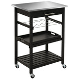 HOMCOM Kitchen Island Cart Rolling Trolley Utility Serving Cart with Stainless Steel Tabletop, Wine Rack & Drawer HOMCOM