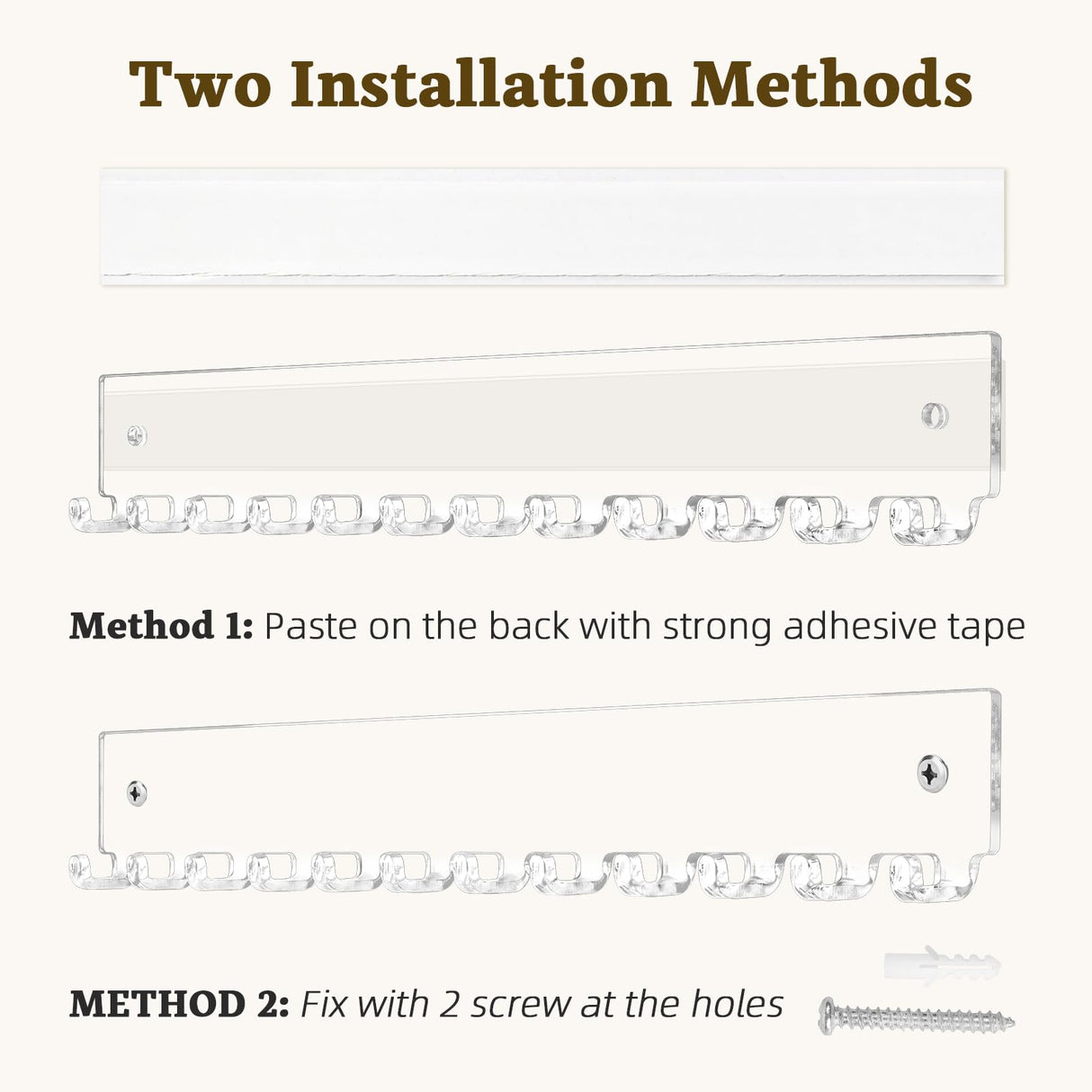 milylove Acrylic Necklace Holder 2 Pack Wall Mounted Necklace Organizer Hanging Jewelry Organizer with 12 Hooks for Necklaces, Bracelets, Rings and Bangles Display milylove