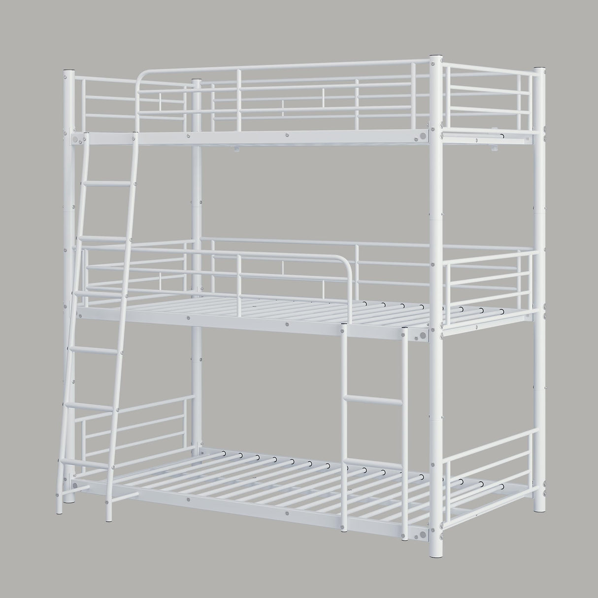 LUMISOL Metal Triple Bunk Bed with 2 Ladders and Guardrails,Twin Over Twin Bunk Bed for 3 Kids, Heavy Duty Triple Bunk Bed Frame, No Noise, White LUMISOL