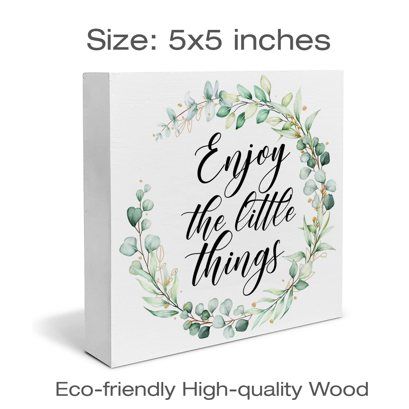 Enjoy the Little Things Wood Box Sign Art Desk Decor Farmhouse Wood Block Sign Decor for Home Kitchen Office Bedroom Living Room Shelf Wall - WoodArtSupply