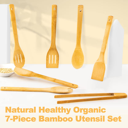 Wooden Spoons for Cooking 7-Piece, Kitchen Nonstick Bamboo Cooking Utensils Set, Durable and Healthy Bamboo Wooden Spatula Spoon for Cooking, Eisinly - WoodArtSupply