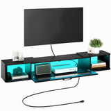 HOOBRO Floating TV Stand with LED Light Power Outlet for TVs up to 65”, Wall Mounted TV Shelf, Modern Media Console Entertainment Center Under TV, for Living Room Bedroom, Black BK34UDDS01G1 HOOBRO