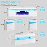 AMERLIFE 5 Piece Modern Living Room Table Set, Includes 70" Fireplace TV Stand, 2-Tier Coffee Table, 2 X Side Tables with Charging Station, LED Media Furniture, White AMERLIFE