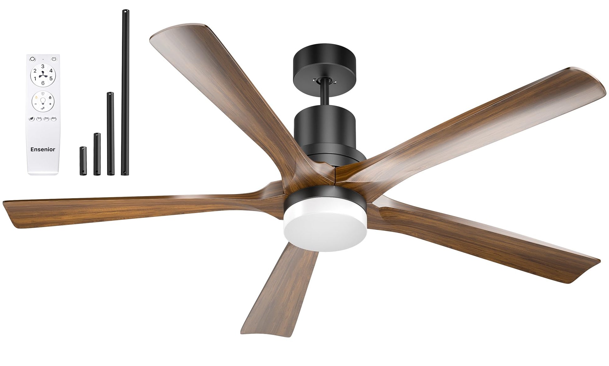 Ensenior 52” Ceiling Fan with Light Remote Control, 5CCT selectable, Dimmable, 1200 Lumens, 18W LED, 5 Wood Blades and Reversible DC Motor, for Bedroom and Living Room, Black, (428) - WoodArtSupply