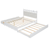 Bellemave Queen Bed Frame with Headboard & USB Ports, Queen Size Platform Bed with Twin XL Size Trundle, Queen Size Bed Frame with 2 Drawers, No Noise, No Box Spring Needed, Wood, White Bellemave