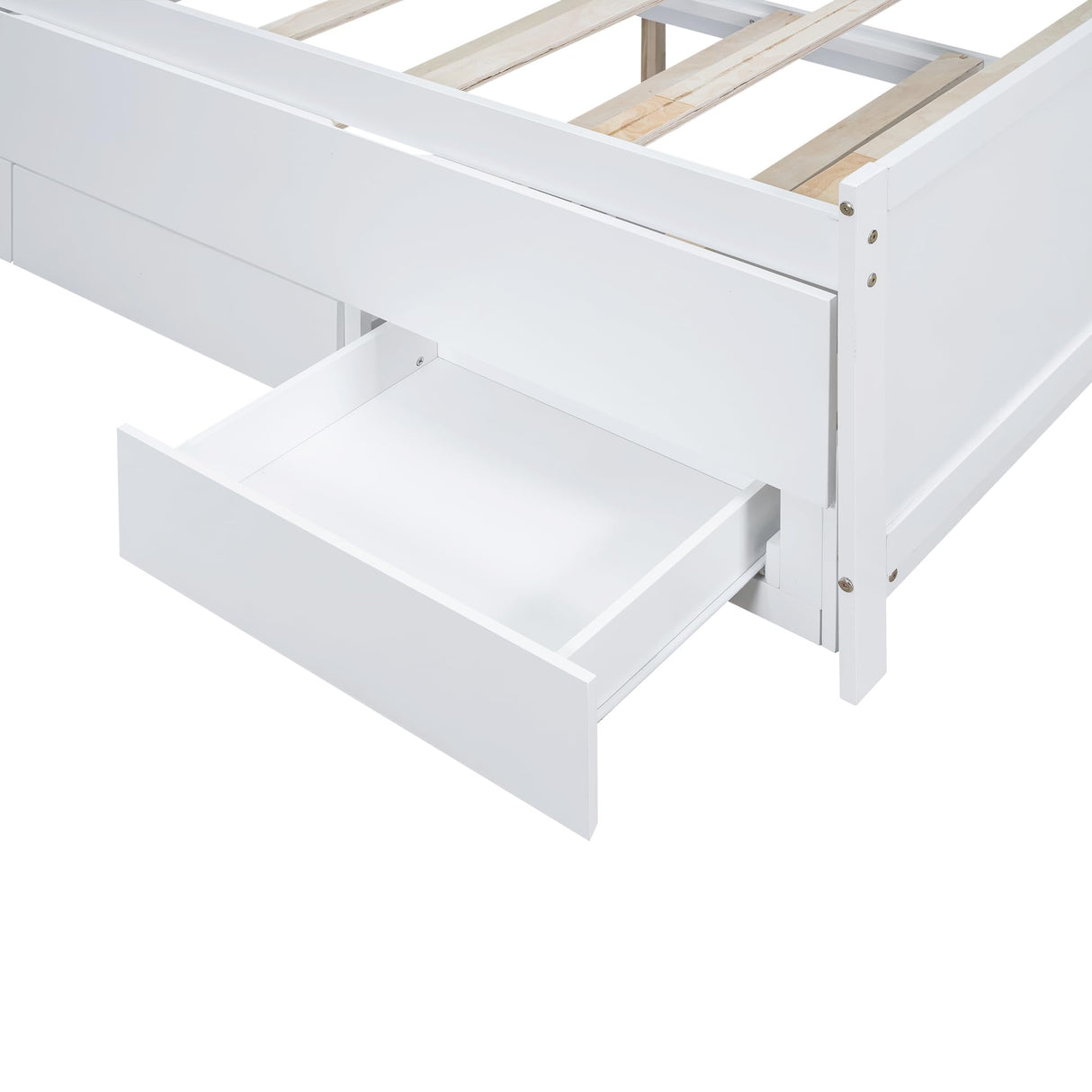 Merax Full Size Platform Bed Frame with Twin Size Trundle and 3 Drawers,Storage LED Headboard,White Merax