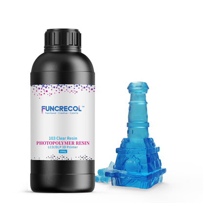 FUNCRECOL 3D Printer Resin Clear, High Transparent Fast UV-Curing 405nm 3D Resin for LCD/DLP/MSLA Resin 3D Printer, Low Odor High Precision 3D Printing Resin Clear Blue 1000G