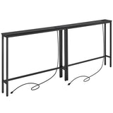 ELYKEN 2 Pack 5.9" Narrow Console Sofa Table with Power Outlets, 5.9" Dx39.4 Wx31.1 H Long Black Behind Couch Table with Metal Frame and Charge Station with 6.5’ Extension Cord ELYKEN