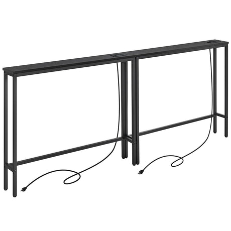 ELYKEN 2 Pack 5.9" Narrow Console Sofa Table with Power Outlets, 5.9" Dx39.4 Wx31.1 H Long Black Behind Couch Table with Metal Frame and Charge Station with 6.5’ Extension Cord ELYKEN