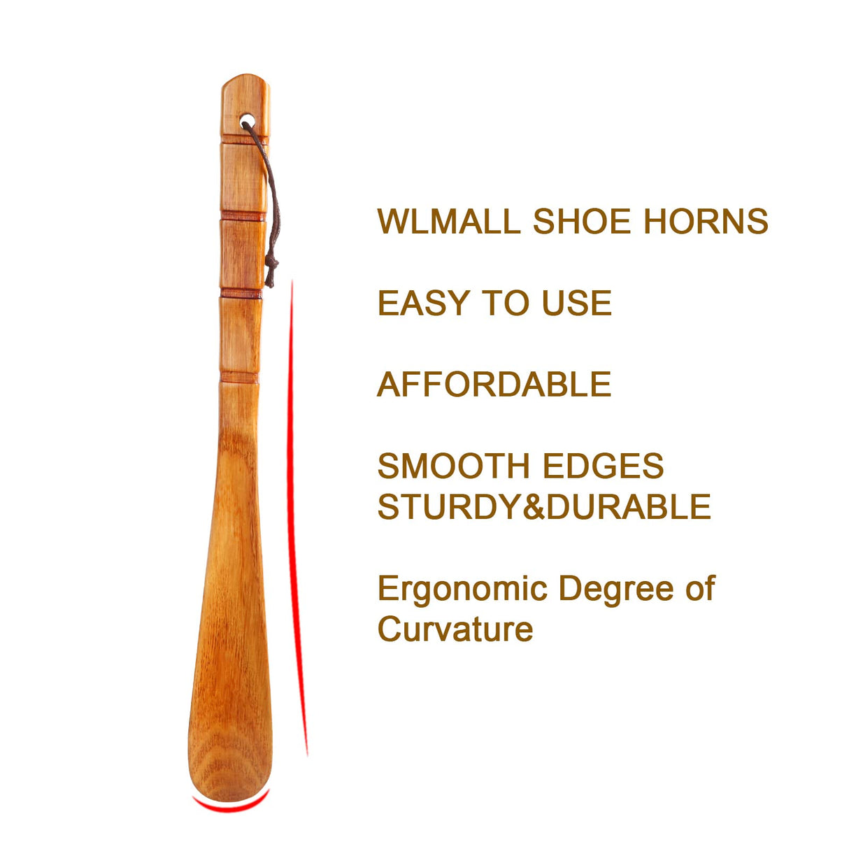Premium Wooden Shoe Horn, 1 PCS Shoehorns Durable, 13" Long Handle Shoe horns, Lazy Shoe Helper Spoons for Seniors, Kids, Pregnancy, Men, Women WLMALL