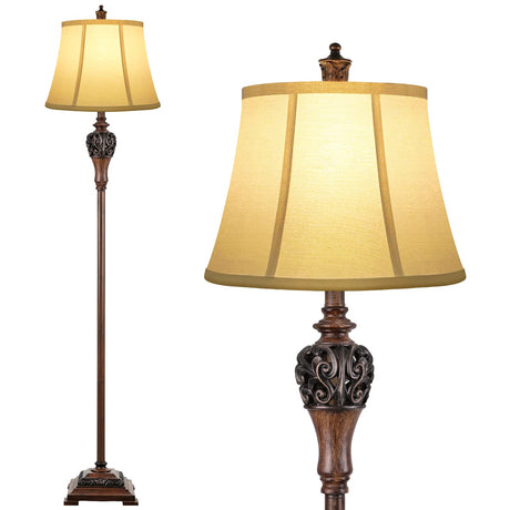 Vintage Floor Lamp for Living Room Traditional Farmhouse Tall Standing Lamp Mid-Century Antique Bedroom Pole Lamp with White Fabric Shade Rustic Bright Lighting Elegant Reading Lamp Retro Home Decor Sucolite