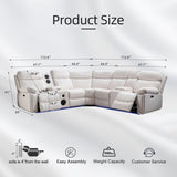 TODRANI Power Sectional Reclining Sofa with Bass Speaker, Faux Leather Recliner Corner Couches with USB Ports, Modern Recliner Sofa for Living Room with LED Lighting, White TODRANI