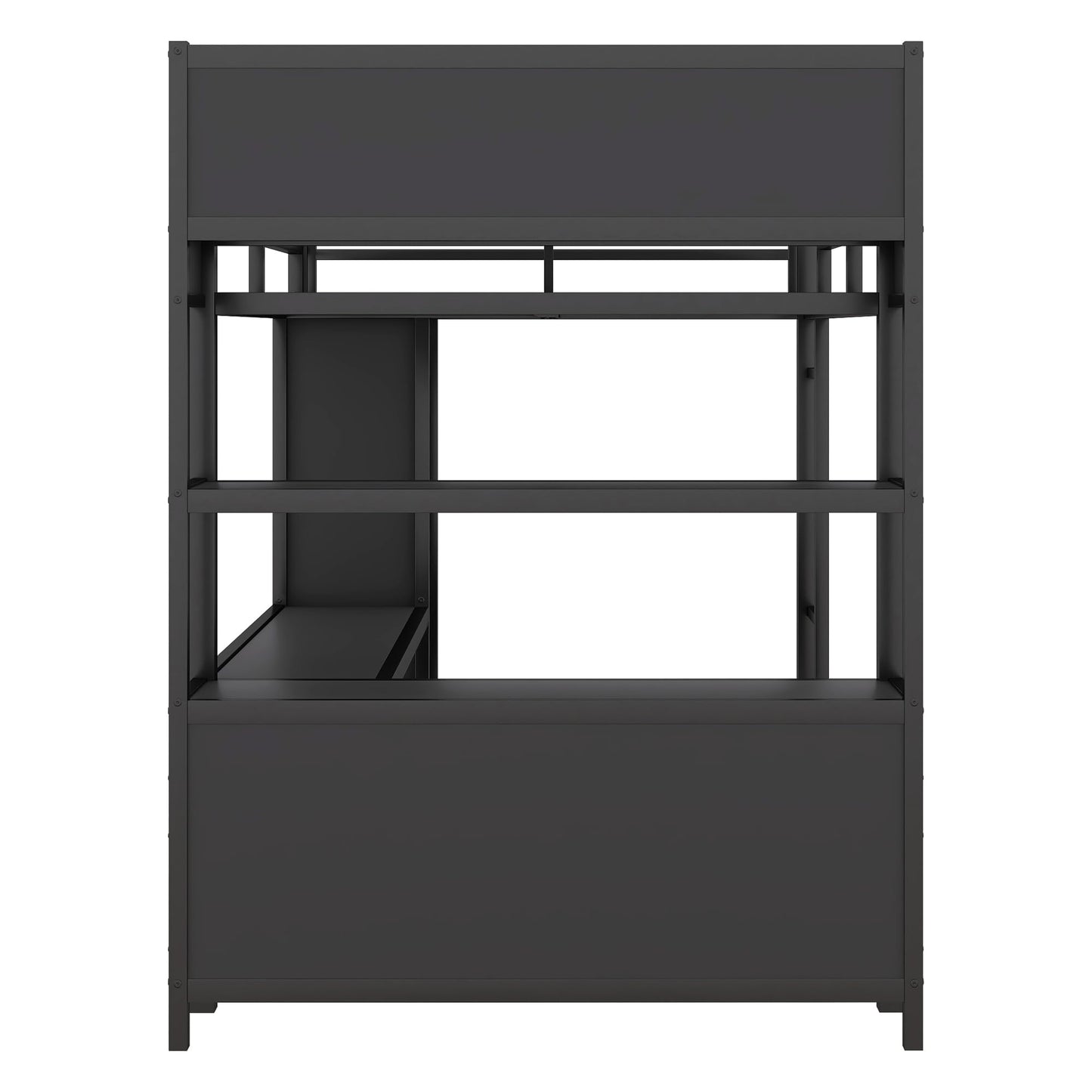 SOFTSEA Full Size Loft Bed with L Shaped Desk, Metal Loft Bed Frame with Wardrobe, Shelves and Storage Cubes, Loft Bed with Guardrails and Ladder, Full Loft Bed for Bedroom Guestroom, Black