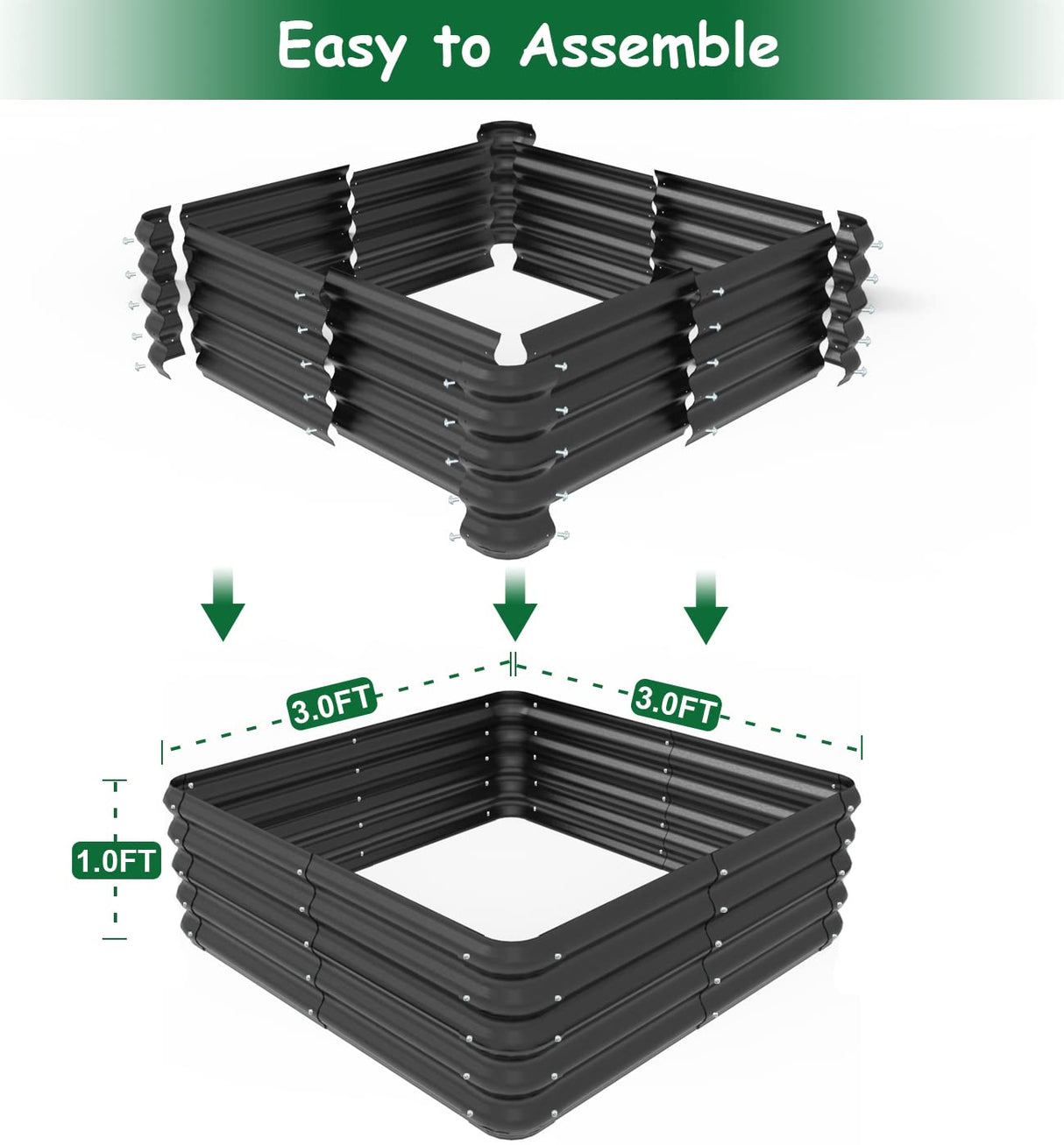 waaliji 3x3x1 FT Raised Garden Bed with Steel Cable, Elevated PP Planter Box Stand for Gardening, Backyard Patio Ground Raised Bed for Planting Vegetables Flower Herb and Succulents, Black waaliji