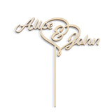First Names Heart Wood Cake Topper Baltic Birch Wooden Laser Cut Burnt Delicate Personalized Custom Wedding Natural Unfinished Ampersand CraftCuts