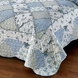 VIVILINEN Blue Floral Patchwork Quilt Set King Size Reversible Quilted Bedding Set with 2 Pillowcases VIVILINEN