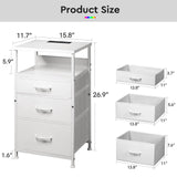 Yetom Nightstand with Charging Station Set of 2, LED Night Stand with3 Fabric Drawers, Side Table with Open Shelf, End Table with Steel Frame, 3 Drawer Dresser for Bedroom, White YeTom