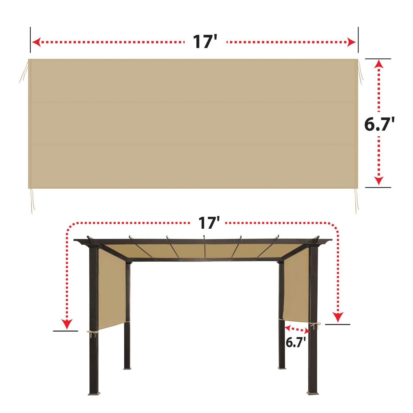 BenefitUSA 17x 6.7 Ft Universal Replacement Canopy for Pergola Structure Outdoor (Canopy Only) (Beige)