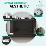 Naomi Home Bliss Modern Freestanding Wall Mounted Entertainment Center Floating TV Wall Panel for 70 inch TVs, Home Theater with LED Strip, Pull-Out Drawers and Overhead Shelf – Black, Solid Pine Wood Naomi Home