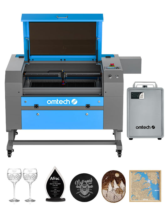 OMTech 80W CO2 Laser Engraver with Water Chiller, 20x28 Inch Laser Engraving Cutting Etching Machine with Autolift Autofocus 4 Way Pass Air Assist, Commercial Laser Cutter for Wood Glass Acrylic More