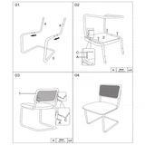 CangLong Mid-Century Modern Rattan Chairs, Upholstered Fleece Seat Armless Chairs with Rattan Backrest & Metal Legs for Home Kitchen Dining Room, Set of 2, Cream CangLong