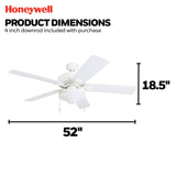 Honeywell Ceiling Fans Belmar 52 Inch Ceiling Fan Without Light, Outdoor Ceiling Fan with Pull Chain, Tri-Mount Traditional 5 Blade Design, ETL Wet Rated, White (50198-01) Honeywell Ceiling Fans