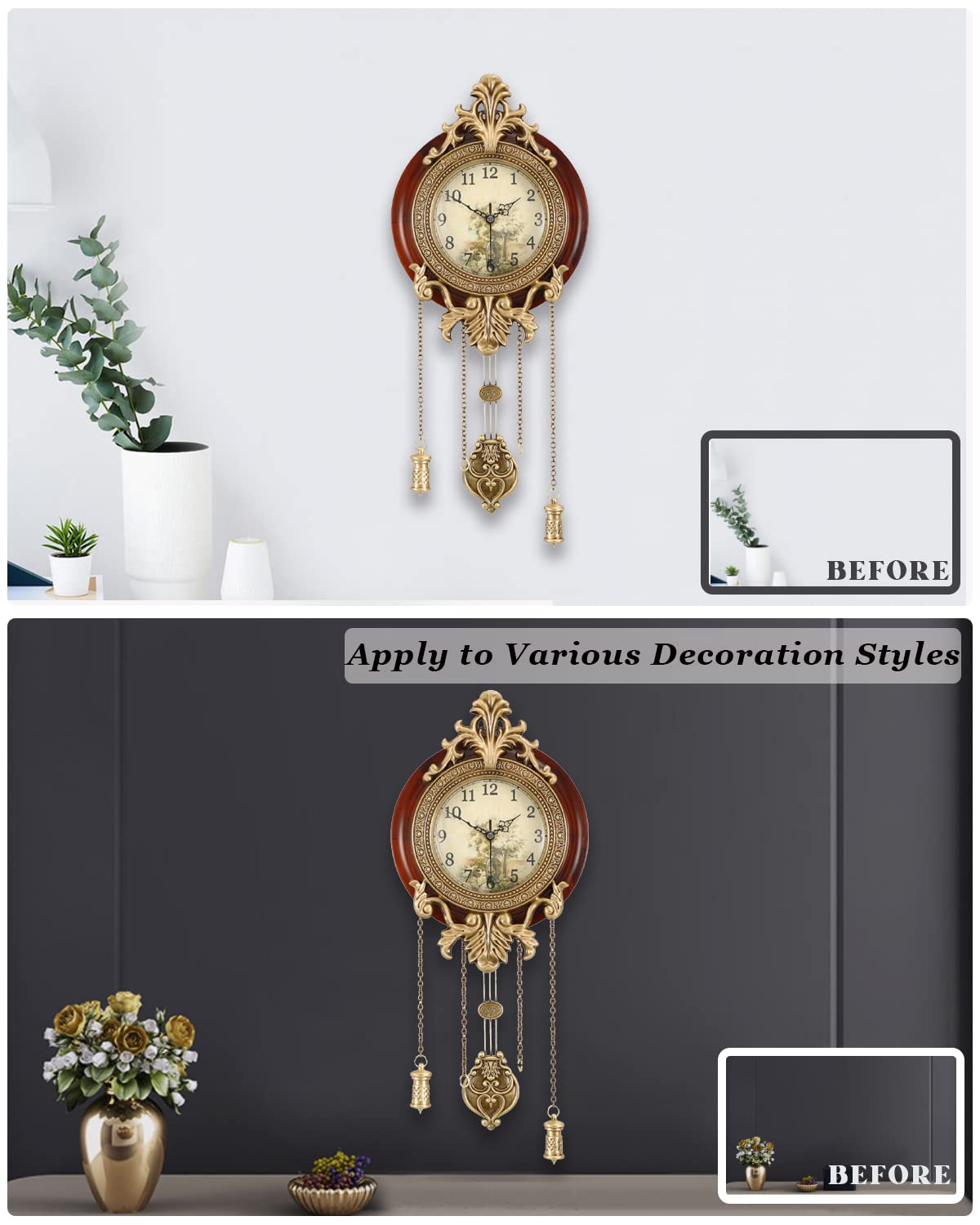 Aero Snail Dia 9-inch Retro Style Vintage Wood Indoor Wall Clock with Swinging Pendulum (Requires 2 AA Batteries for Clock Hands and Pendulum) Aero Snail