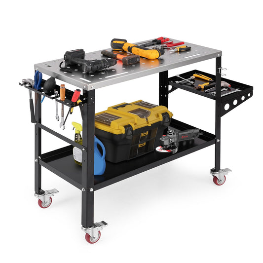 ERGOMASTER Rolling Welding Table, 36'' x 18'' Welding Table Top, 1200LBS Steel Welding Workbench Table with Wheels, 5/8’’ Holes, 8 Tool Slots, 2 Nozzle Holders, Welding Cart for Welding Sawin - WoodArtSupply