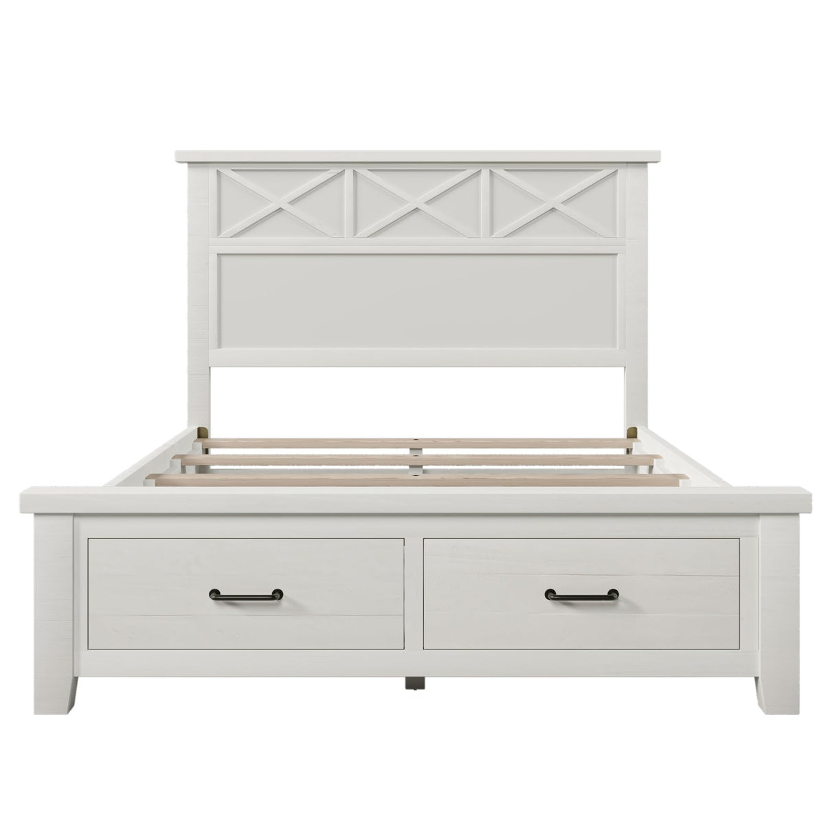 XD Designs Rustic Farmhouse 3 Pieces Bedroom Sets, Wood Queen Size Platform Bed with 2 Nightstands and Footboard Drawer Storage, Sturdy Slats Support (Whitewash-3ps) XD Designs