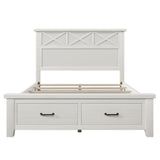 XD Designs Rustic Farmhouse 3 Pieces Bedroom Sets, Wood Queen Size Platform Bed with 2 Nightstands and Footboard Drawer Storage, Sturdy Slats Support (Whitewash-3ps) XD Designs