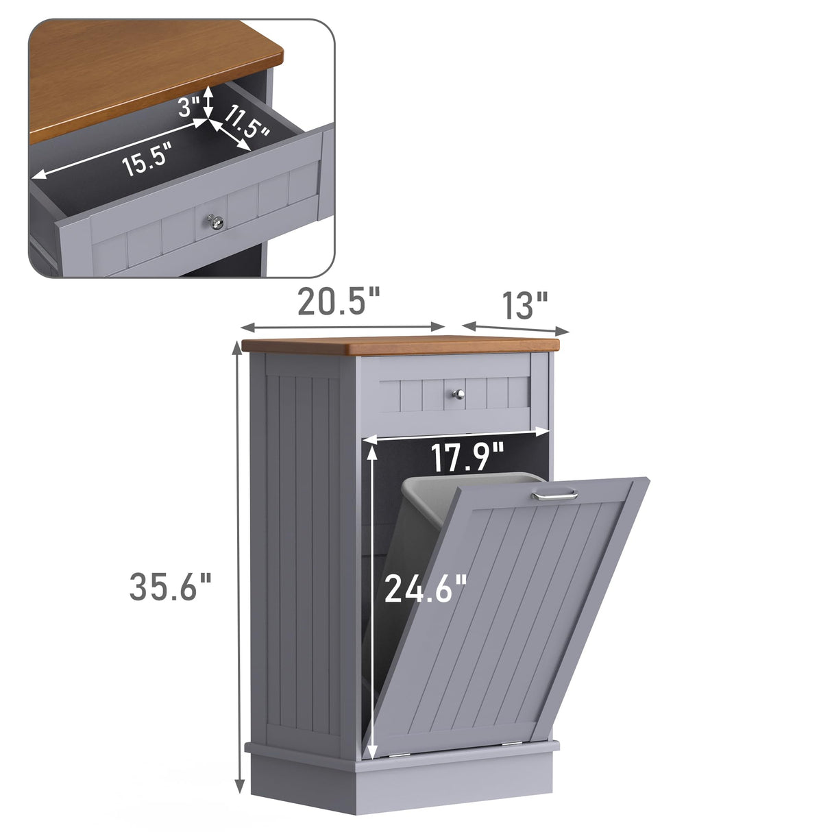 Betterhood Tilt Out Trash Cabinet 10 Gallon Wooden Free Standing Laundry Sorter Cabinet,Recycling Cabinet with Hideaway Drawer,Tilt Out Trash Cabinet Can Bin Kitchen Betterhood