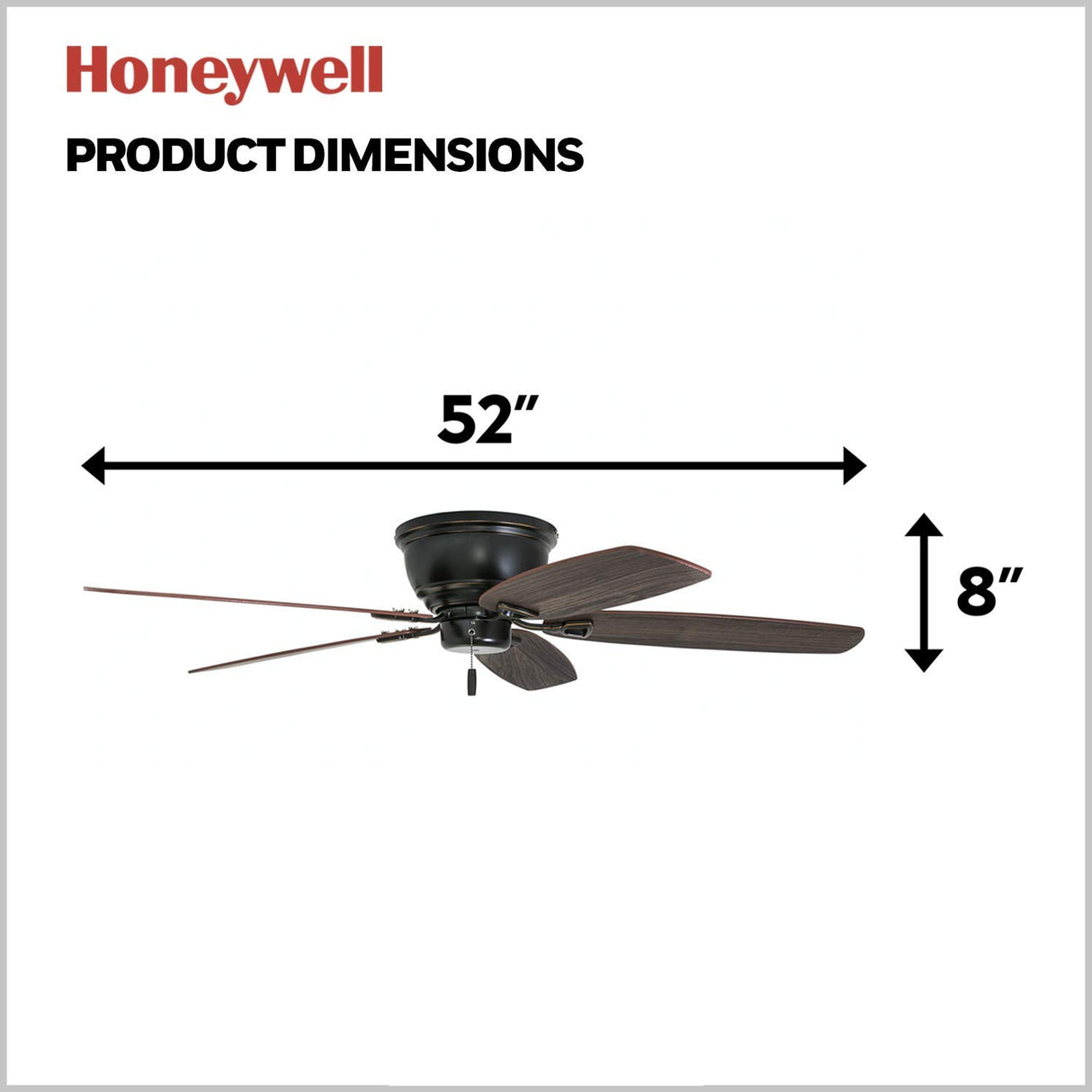 Honeywell Ceiling Fans Glen Alden, 52 inch Classic Flush Mount Indoor Ceiling Fan with No Light, Pull Chain, Quick-2-Hang Dual Finish Blades, Reversible Motor - 50516-01 (Oil Rubbed Bronze) Honeywell Ceiling Fans