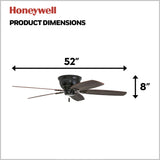 Honeywell Ceiling Fans Glen Alden, 52 inch Classic Flush Mount Indoor Ceiling Fan with No Light, Pull Chain, Quick-2-Hang Dual Finish Blades, Reversible Motor - 50516-01 (Oil Rubbed Bronze) Honeywell Ceiling Fans