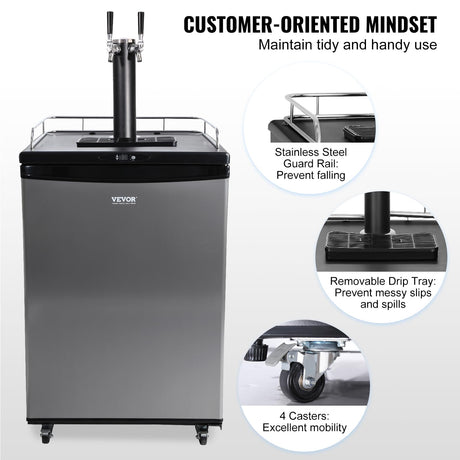 VEVOR Beer Kegerator, Single Tap Draft Beer Dispenser, Full Size Keg Refrigerator With Shelves, CO2 Cylinder, Drip Tray & Rail, 32°F- 50°F Temperature Control, Holds 1/6, 1/4, 1/2 Barrels, Black VEVOR