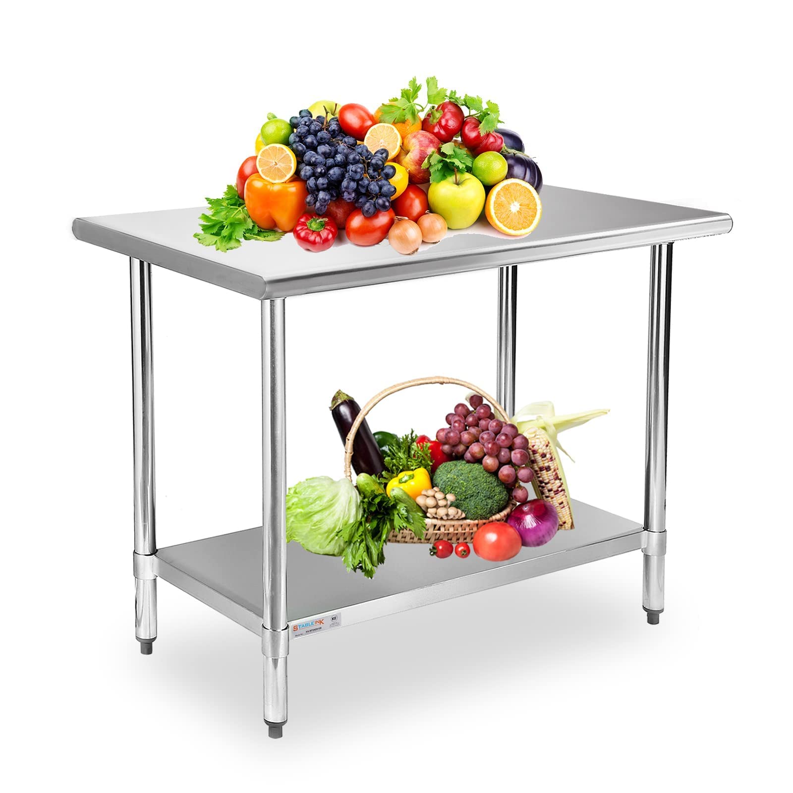 STABLEINK NSF Stainless Steel Table, 24 x 36 Inches Metal Prep & Work Table with Adjustable Undershelf, for Commercial Kitchen, Restaurant, Hotel and - WoodArtSupply