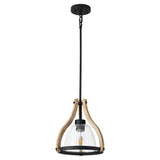 HANASS Pendant Light Fixtures, Farmhouse Wood and Glass Pendant Lighting for Kitchen Island, Rustic Length Adjustable MD89437 HANASS