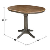 IC International Concepts 36" Round Top Pedestal 12" Leaf-36.1" H-Counter Height Dining Table, Hickory/Washed Coal IC International Concepts
