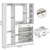 Armoire Wardrobe Closet with 2 Drawers, 81” H Wooden Wardrobe Closet with 10 Storage Shelves and 2 Hanging Rod, White Modern Armoire, Clothing Storage Cabinet Organizer Combination, Bedroom Furniture Gyfimoie