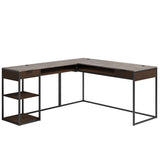 Sauder International Lux Modern L-Shaped Desk, L: 65.98" x W: 60.0" x H: 29.72", Umber Wood finish Sauder