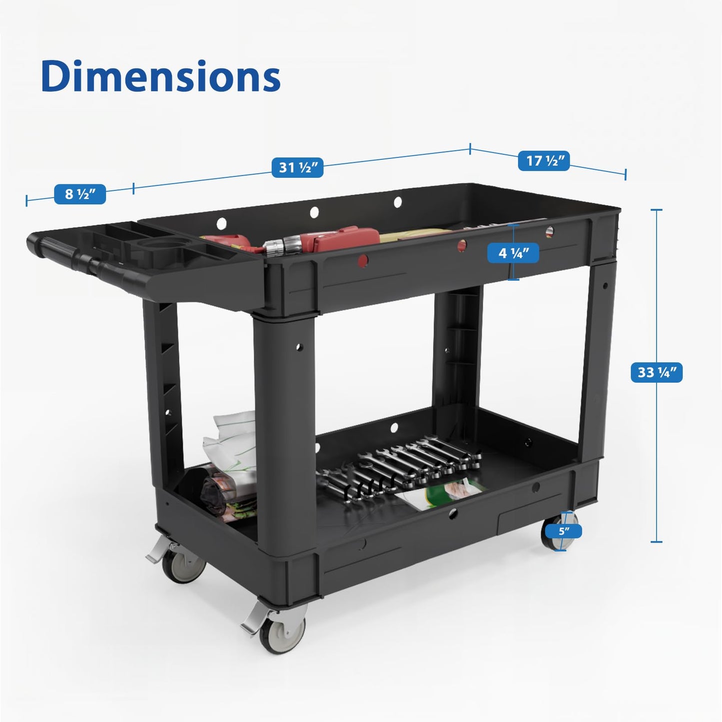 Our Modern Space Commercial Grade 2 Shelf Utility Cart with Wheels - Rolling Tool Cart, Heavy Duty Service Push Cart for Business Warehouse Office Restaurants Ecommerce Garage - WoodArtSupply