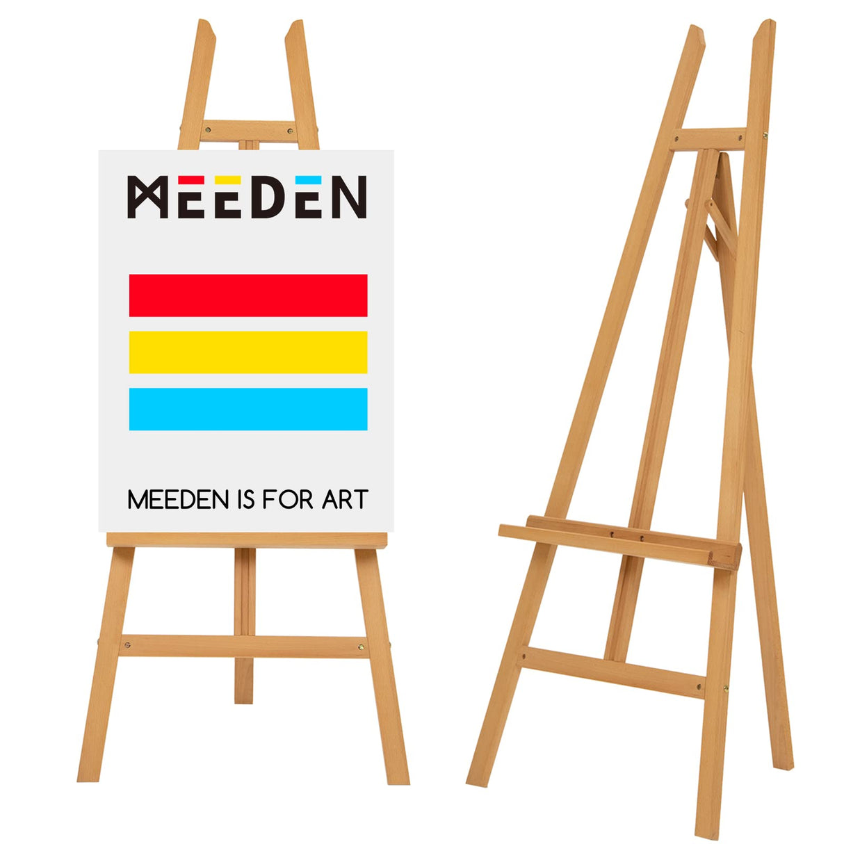 MEEDEN Large Adjustable Wooden Easel, Art Easel Stand for Painting Canvas, Holds Canvas up to 90", Beech Wood Floor Easel for Adults, Heavy Duty Artist Display Easel Holds 33 lbs for Drawing, Signs MEEDEN