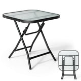 Giantex Folding Side Table, Square Small Patio Table, Tempered Glass Tabletop, Steel Frame, Weather-Resistant Outdoor Indoor Use for Bistro Porch Garden Balcony 18"x18"x18.5" Giantex