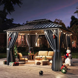 Jolydale Hardtop Gazebo 10X12ft, Outdoor Aluminum Gazebo with Galvanized Steel Double Roof, Permanent Metal Pavilion with Netting, Curtains Jolydale
