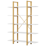 Tribesigns Vintage Industrial 5-Tier Bookshelf - Gold & White Etagere Bookcase 70" H x 47" L Tribesigns