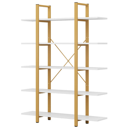 Tribesigns Vintage Industrial 5-Tier Bookshelf - Gold & White Etagere Bookcase 70" H x 47" L - WoodArtSupply