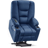 MCombo Large Power Lift Recliner Chair Sofa with Massage and Heat for Big and Tall Elderly People, 3 Positions, Cup Holders, and USB Ports, Faux Leather 7539 (Large, Navy Blue) MCombo
